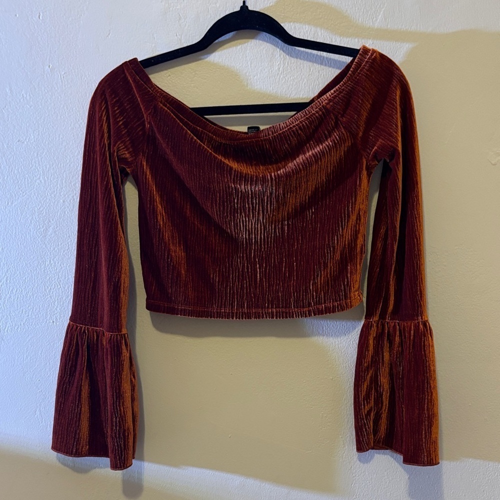 Forever 21 Velvet Off-Shoulder Blouse - Deep Red